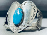 Exceptional Vintage Native American Navajo Kingman Turquoise Sterling Silver Heart Bracelet-Nativo Arts