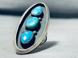 Intriguing Vintage Native American Navajo Pilot Mountain Turquoise Sterling Silver Ring-Nativo Arts