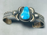 Signed Native American Navajo Old Kingman Turquoise Sterling Silver Bracelet-Nativo Arts
