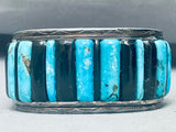 7 Inch Wrist Vintage Native American Navajo Turquoise Inlay Sterling Silver Bracelet-Nativo Arts