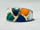 14k Gold Vintage Native American Navajo Size 7 Inlay Ring-Nativo Arts