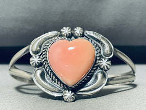 Jeff James Pink Heart! Vintage Native American Navajo Sterling Silver Bracelet-Nativo Arts