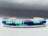 6.5 Inch Wrist Vintage Native American Navajo Turquoise Lapis Inlay Sterling Silver Bracelet-Nativo Arts