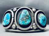95 Grams Huge Vintage Native American Navajo Blue Gem Turquoise Sterling Silver Bracelet