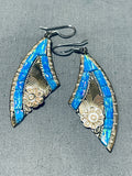 Native American The Most Unique Vintage Opal Inlay Sterling Silver Gold Earrings-Nativo Arts