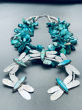 333 Gram Navajo Turquoise Butterfly Sterling Silver Squash Blossom Necklace-Nativo Arts