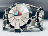 Huge Quality Vintage Native American Zuni Turquoise Inlay Sterling Silver Bracelet-Nativo Arts