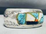 6.5 Inch Wrist Vintage Native American Navajo Turquoise Inlay Sterling Silver Bracelet Cuff-Nativo Arts