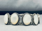 Luminous Vintage Native American Navajo 5 Mother Of Pearl Sterling Silver Bracelet-Nativo Arts