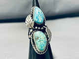 Gigantic Vintage Native American Navajo 2 Blue Green Turquoise Sterling Silver Ring-Nativo Arts