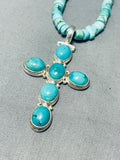 Iconic Native American Navajo Blue Green Turquoise Sterling Silver Cross Necklace-Nativo Arts