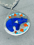 Bear Of Lapis Vintage Native American Zuni Turquoise Inlay Sterling Silver Necklace-Nativo Arts
