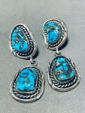 Exquisite Vintage Native American Navajo 4 Morenci Turquoise Sterling Silver Earrings-Nativo Arts