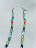 Mel Francis Vintage Native American Navajo Green Turquoise Sterling Silver Inlay Necklace-Nativo Arts