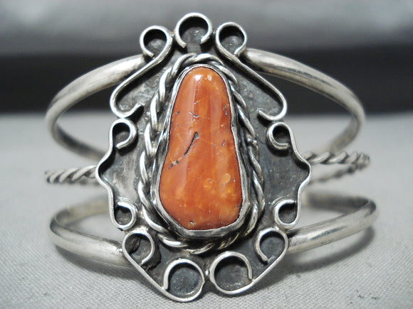 Chunky Coral Vintage Native American Navajo Sterling Silver Bracelet Old-Nativo Arts