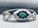 Olive Green Turquoise Vintage Native American Navajo Sterling Silver Bracelet-Nativo Arts