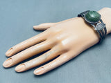 Early 1900's Vintage Native American Navajo Green Stone Sterling Silver Bracelet-Nativo Arts