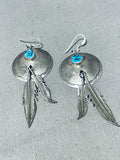 Native American Brilliant Vintage Morenci Turquoise Sterling Silver Shield Earrings-Nativo Arts