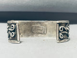 Signed Vintage Native American Navajo Blue Turquoise Row Sterling Silver Bracelet-Nativo Arts