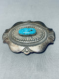 Ornamental Vintage Native American Navajo #8 Turquoise Mine Sterling Silver Belt Buckle-Nativo Arts
