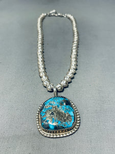 Astounding Native American Navajo Pilot Mountain Turquoise Sterling Silver Necklace-Nativo Arts