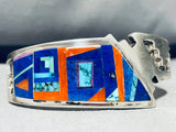 Important 6.5 Inch Wrist Vintage Native American Navajo Inlay Sterling Silver Turquoise Bracelet-Nativo Arts