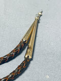 Justin Morris Vintage Native American Navajo Morenci Turquoise Gold Filled Bolo Tie-Nativo Arts