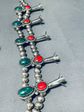 Gasp! Green Turquoise Vintage Native American Navajo Sterling Silver Squash Blossom Necklace-Nativo Arts