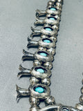 Exceptional Vintage Native American Navajo Blue Gem Turquoise Sterling Silver Squash Necklace-Nativo Arts