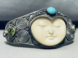 Happy Moon Face Vintage Turquoise Sterling Silver Bracelet Cuff-Nativo Arts