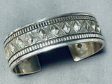 Signed Hand Tooled Diamond Pattern Native American Navajo Sterling Silver Bracelet-Nativo Arts