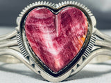 Fabulous Vintage Native American Navajo Signed Purple Spiny Heart Sterling Silver Bracelet-Nativo Arts