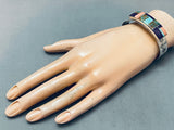 Intricate Inlay Vintage Native American Navajo Sterlign Silver Bracelet-Nativo Arts