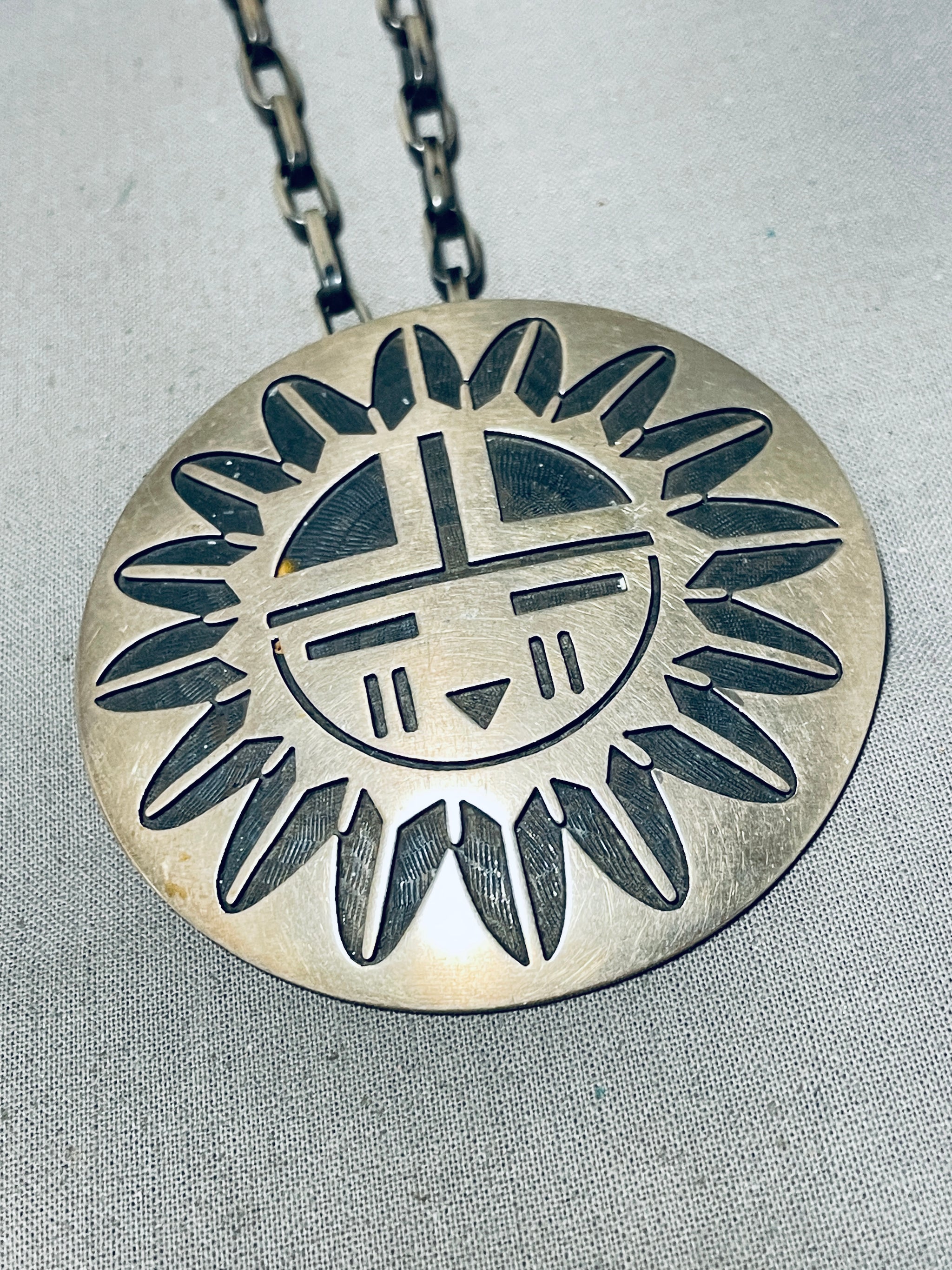 Fascinating Vintage Native American Hopi Sterling Silver Sunface 