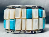 6 Inch Wrist Vintage Native American Navajo Heavy Inlay Turquoise Sterling Silver Bracelet-Nativo Arts