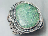 One Of The Largest Best Vintage Native American Navajo Green Turquoise Sterling Silver Bracelet