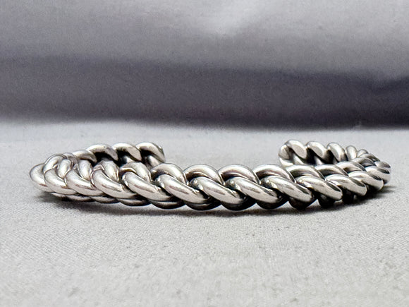 Rope Twisted Vintage Native American Navajo Sterling Silver Bracelet Cuff-Nativo Arts