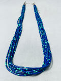 Intricate Native American Navajo Azurite Heishi Sterling Silver Vintage Necklace