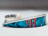 Important 6 Inch Wrist Andy Lee Kirk Inlay Turquoise Sterling Silver Bracelet-Nativo Arts
