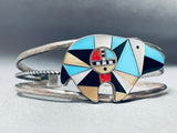 Intricate Bear Vintage Native American Zuni Turquoise Inlay Sterling Silver Bracelet-Nativo Arts