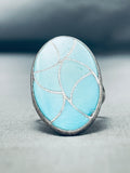 Native American Superior Vintage Zuni Blue Gem Turquoise Inlay Sterling Silver Large Ring-Nativo Arts