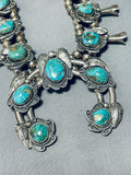 Gasp! Vintage Native American Navajo Turquoise Sterling Silver Squash Blossom Necklace-Nativo Arts