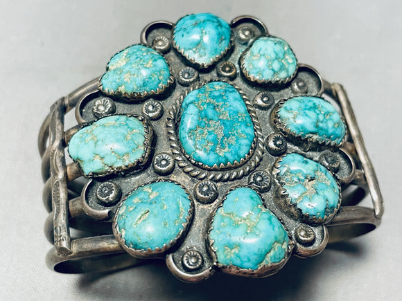 Patina Paradise!! Vintage Native American Navajo Turquoise Cluster Sterling Silver Bracelet-Nativo Arts