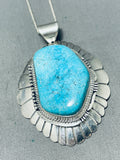 Signed Native American Navajo Old Kingman Turquoise Sterling Silver Necklace-Nativo Arts