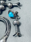 Design On Beads Vintage Native American Navajo Turquoise Sterling Silver Squash Blossom Necklace