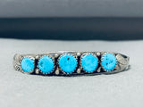 Jim Lee Vintage Native American Navajo 5 Kingman Turquoise Sterling Silver Bracelet-Nativo Arts