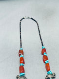 Chunky Amber Vintage Navajo Turquoise Heishi Sterling Silver Necklace-Nativo Arts
