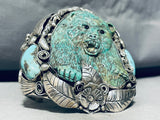 The Best Hand Carved Bear Turquoise Sterling Silver Cuff Bracelet-Nativo Arts