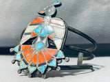 Very Old 1930's/40's Vintage Native American Zuni Turquoise Inlay Bird Sterling Silver Bracelet-Nativo Arts