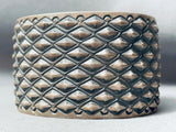 Diamond Precision Hand Stamped Vintage Native American Navajo Sterling Silver Bracelet